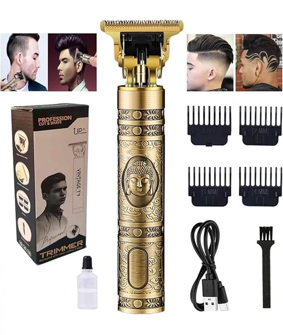 Professional Hair Trimmer T9, Vintage Gold Buddha Design