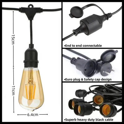 Outdoor String Lights, Vintage Light Bulbs Holder