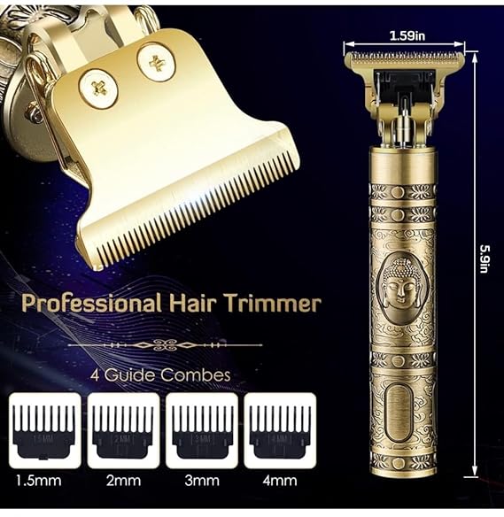 Professional Hair Trimmer T9, Vintage Gold Buddha Design