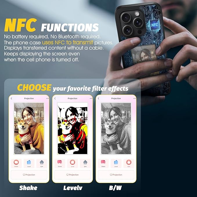 Smart NFC Ink Phone Case Compatible for iPhones, Customizable E-Ink Screen
