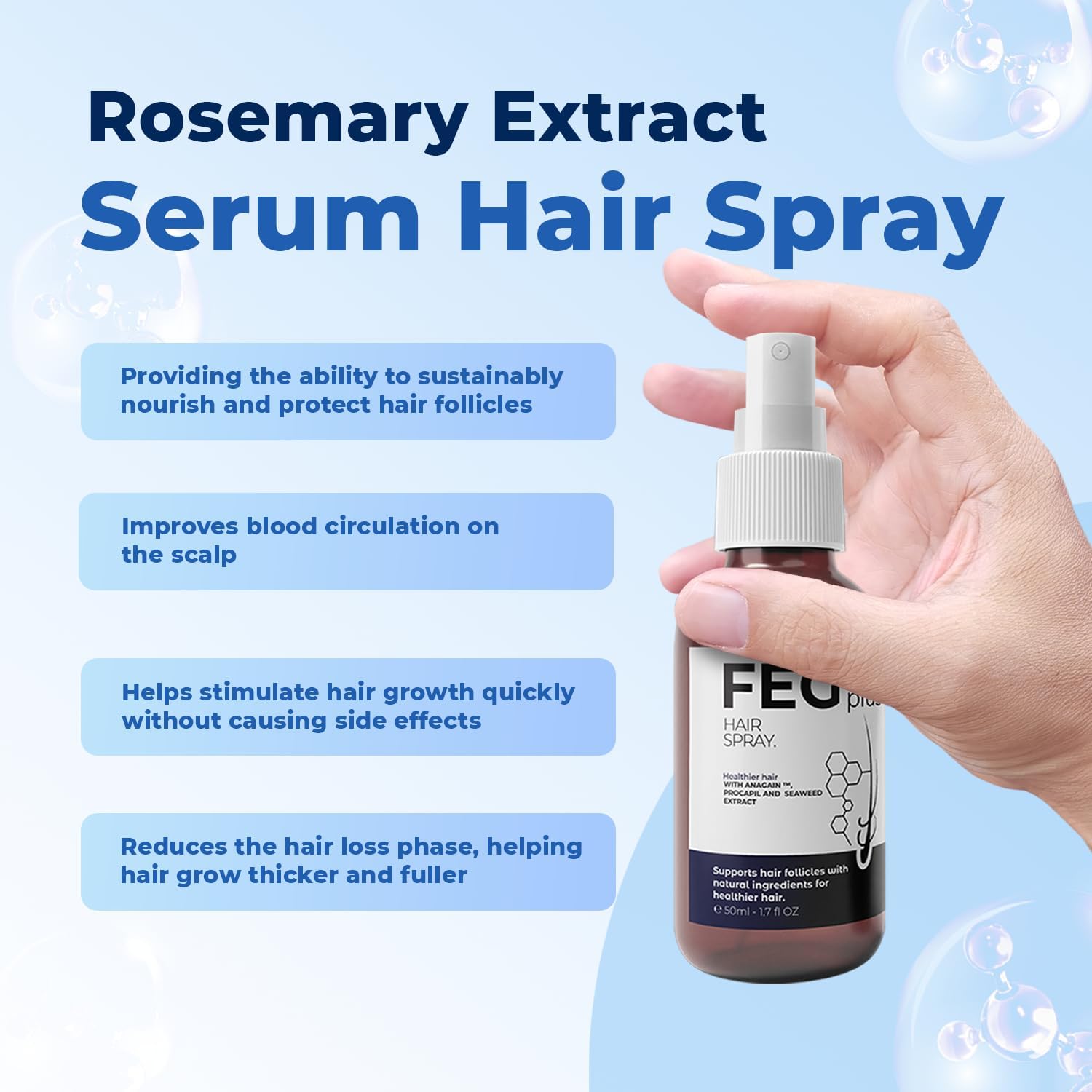 FEGPLUS Rosemary Beard & Hair Growth Serum (50ml), Rosemary Extract Serum Hair Spray