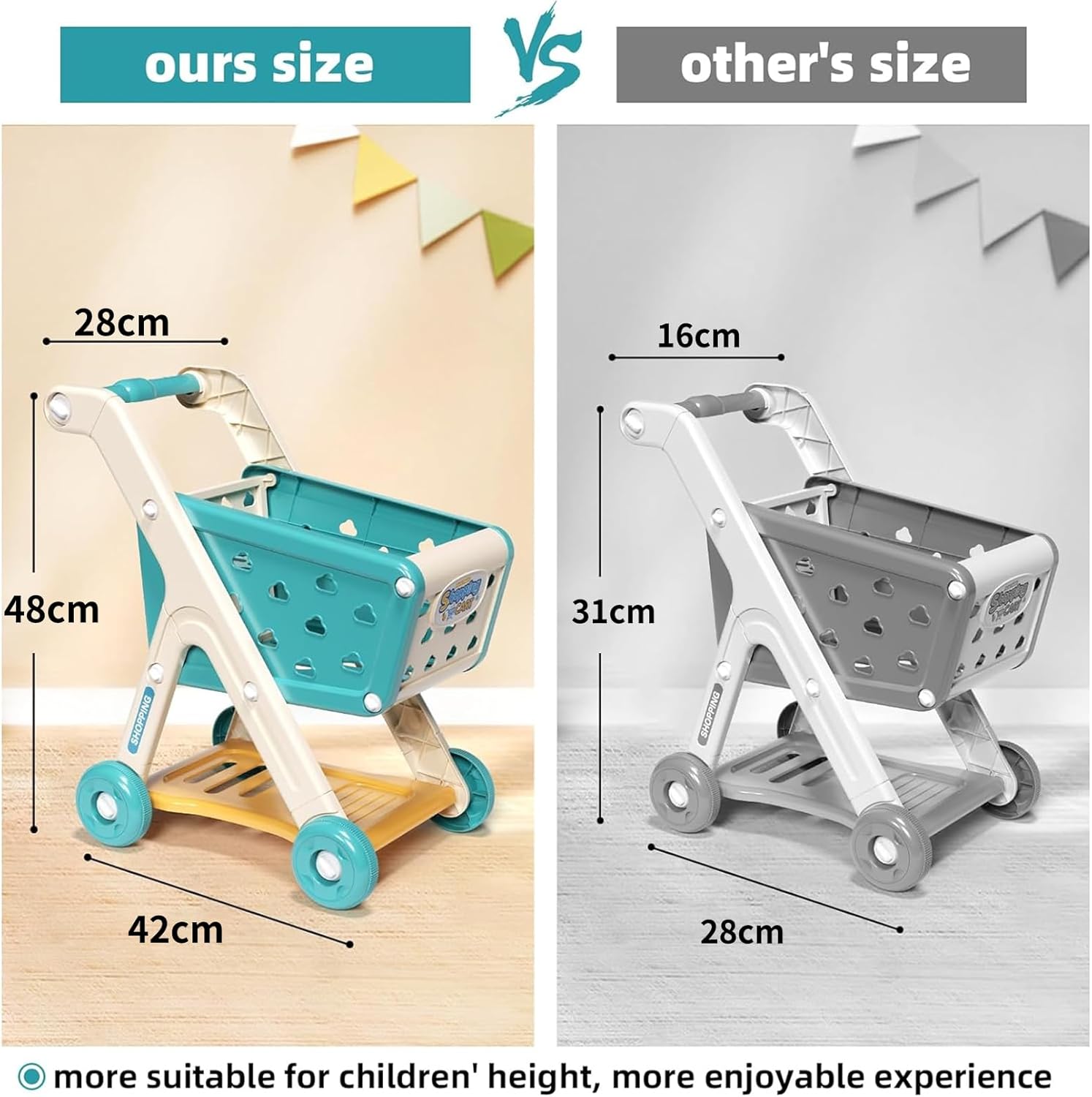 Kids Shopping Cart Trolley Play Set with Pretend Food and Accessories,
