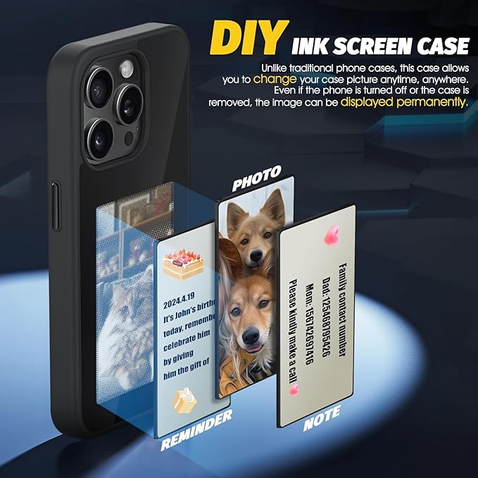 Smart NFC Ink Phone Case Compatible for iPhones, Customizable E-Ink Screen