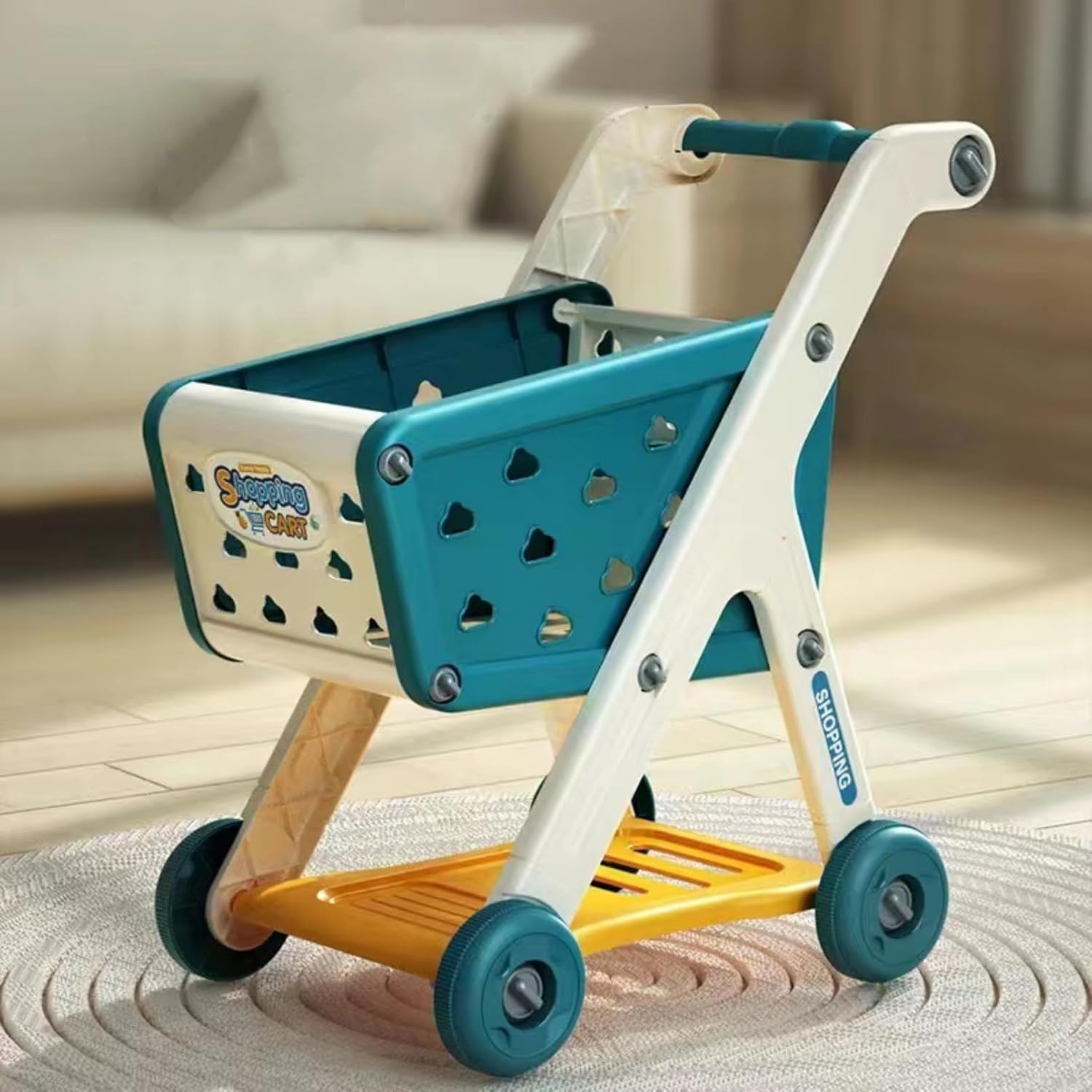 Kids Shopping Cart Trolley Play Set with Pretend Food and Accessories,