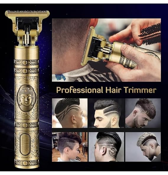 Professional Hair Trimmer T9, Vintage Gold Buddha Design