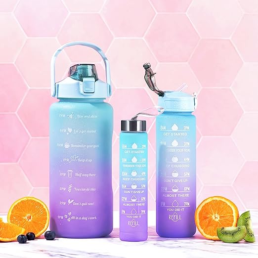 3 x Drinking Bottle 2 L + 900 ml + 500 ml with Straw Water Bottle