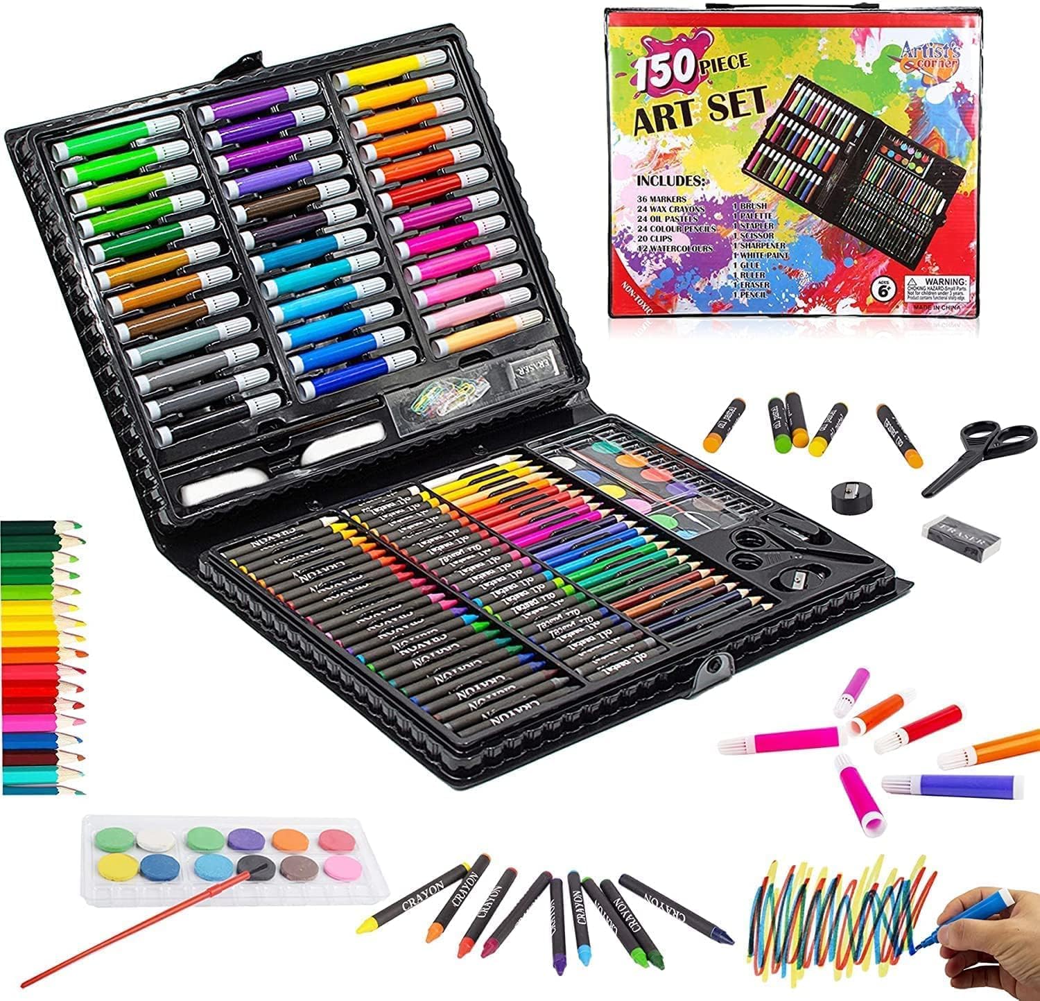 Plastic Kids New 150 Pcs Deluxe Art Set Box Drawing Kit