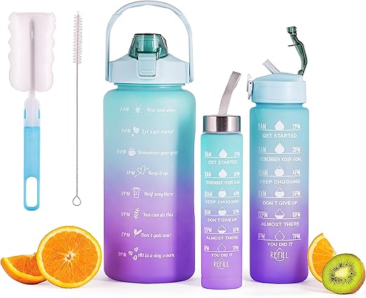 3 x Drinking Bottle 2 L + 900 ml + 500 ml with Straw Water Bottle