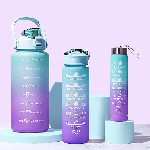 3 x Drinking Bottle 2 L + 900 ml + 500 ml with Straw Water Bottle